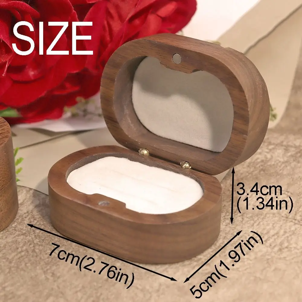 Handmade Wedding Ring Box Wooden Double Slots Rings Bearer Box Portable Magnet Closure Walnut Wood Rings Box Ring Display