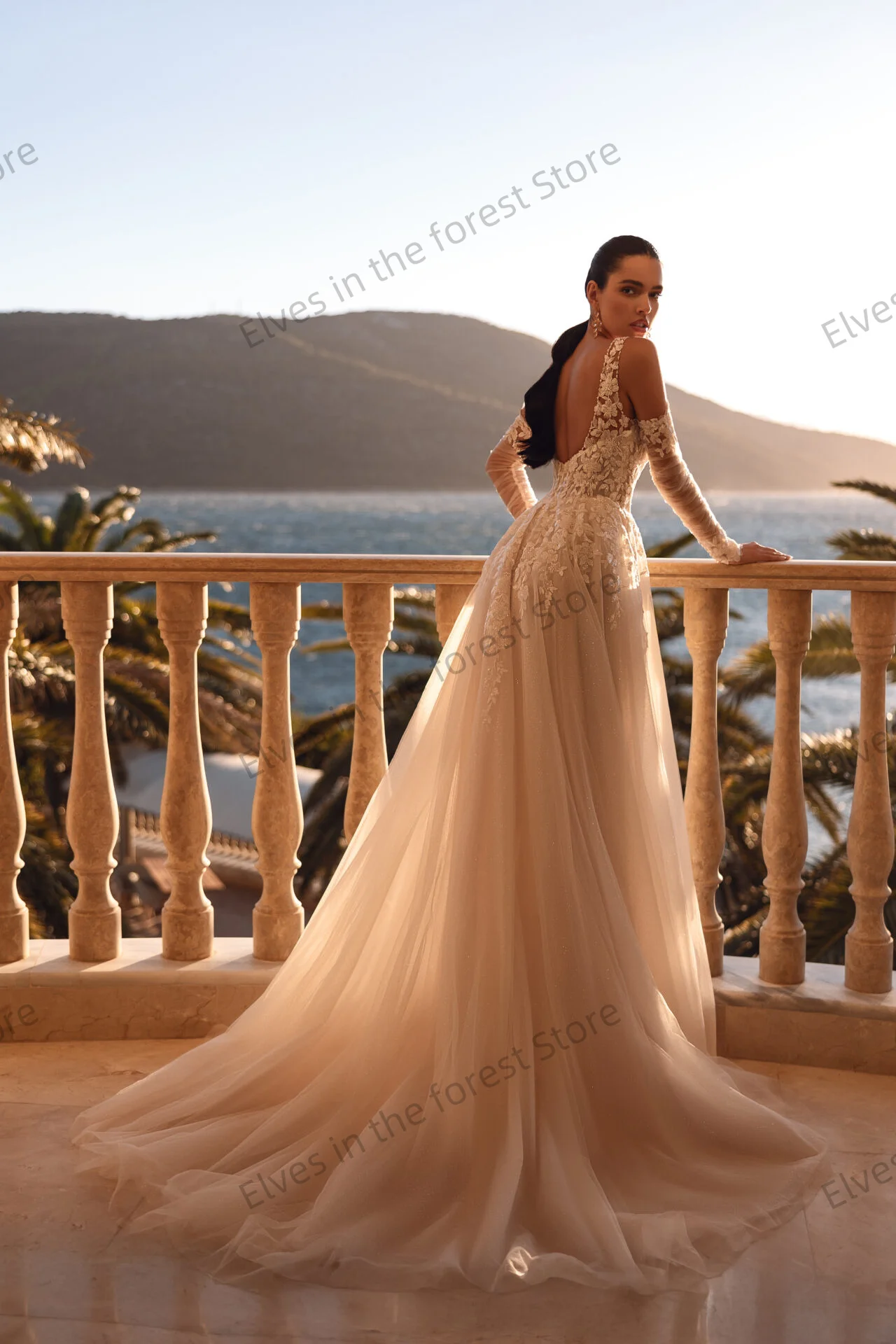 Neue V-ausschnitt Frauen Brautkleider A-linie Applikationen Tüll Brautkleider Angepasst Glamouröse Seite Schlitz Sommer Vestidos De Mariee