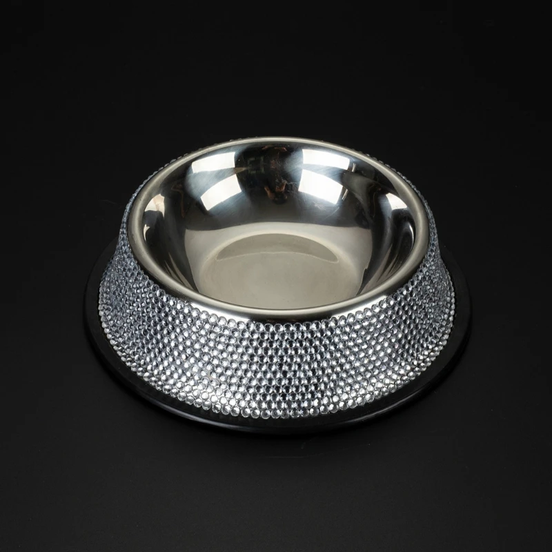 Stainless Steel Dog Bowl Pet Bowls Food Water Feeder with for Rhinestone Non-Skid Rubber Base 2 Colors for Pets Drop Shipping