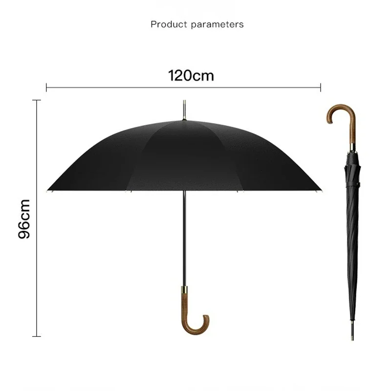 New Wooden Long Handle Luxury Umbrella Men Women, Outdoor 8 Bones Big Golf Rain Umbrella Windproof Strong, 120cm Diameter