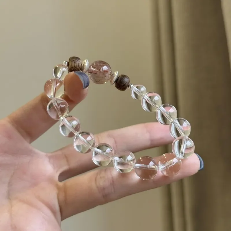 Stable mood natural white crystal bracelet female agarwood design black gold super seven happy gold crystal bracelet for