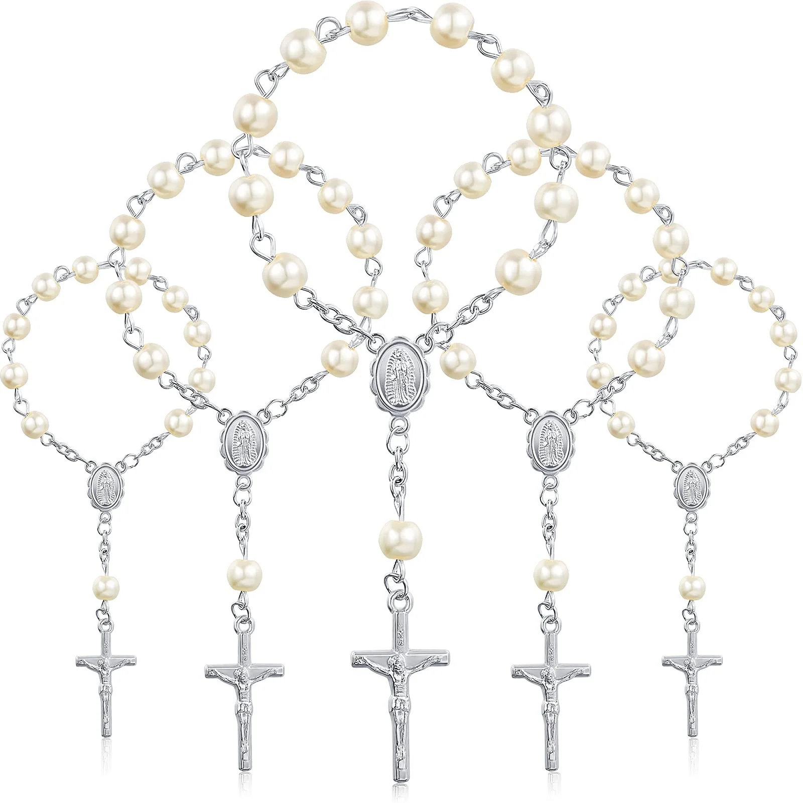 30Pcs Baptism Rosary Beads Finger Baptism Rosaries Faux Pearls for Baptism Favors Christening Favors Communion Favors