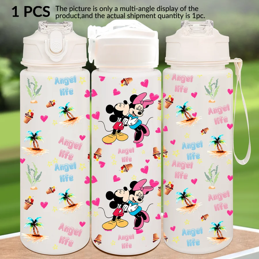 1 unidad de botella de agua multiplástico con estampado de Mickey Mouse de Disney, Minnie, 23-32oz, taza de agua deportiva portátil, regalo de cumpleaños
