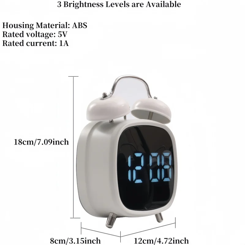 LED Table Clock Voice Control Double Bell Super Loud Alarm Clock 12/24H Night Mode Anti-disturb Digital Clock for Heavy Sleeper