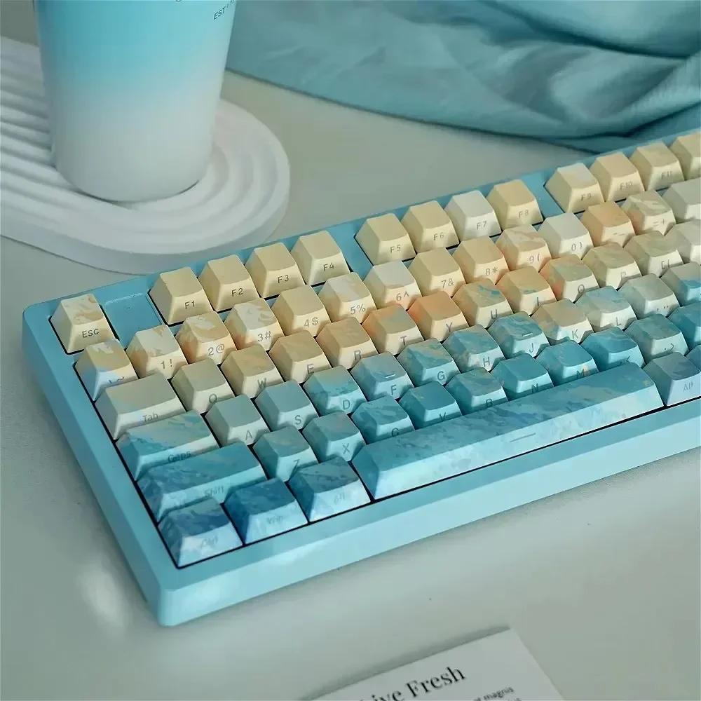GEFENSI Side Engraved Keycaps, Cherry Heat Sublimation, Dyeing For 64, 96, 104, 108, Mechanical Keyboards, PBT, Original, Aqua L