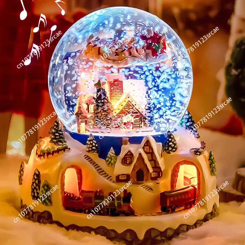 Birthday Gift, Christmas Music Box, Crystal Ball Music Box, Girl Train, Rotatable Children's Gift, Falling Snow