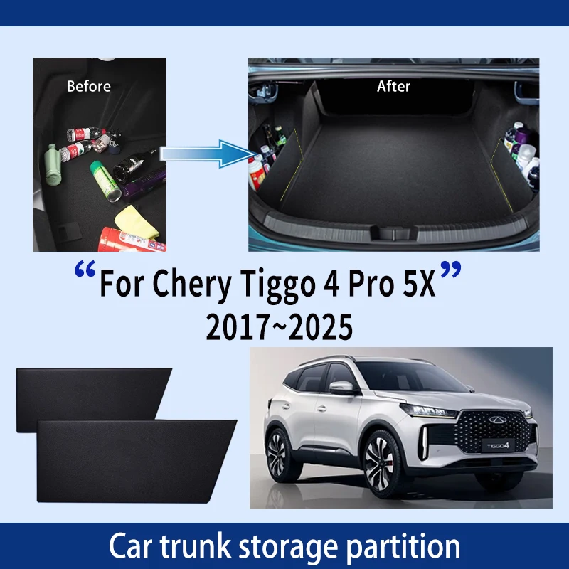 Dla Chery Tiggo 4 Pro 5X 2017 ~ 2025 pogrubienie samochodu bagażnik przegroda do przechowywania wielofunkcyjny schowek akcesoria do wnętrz samochodowych