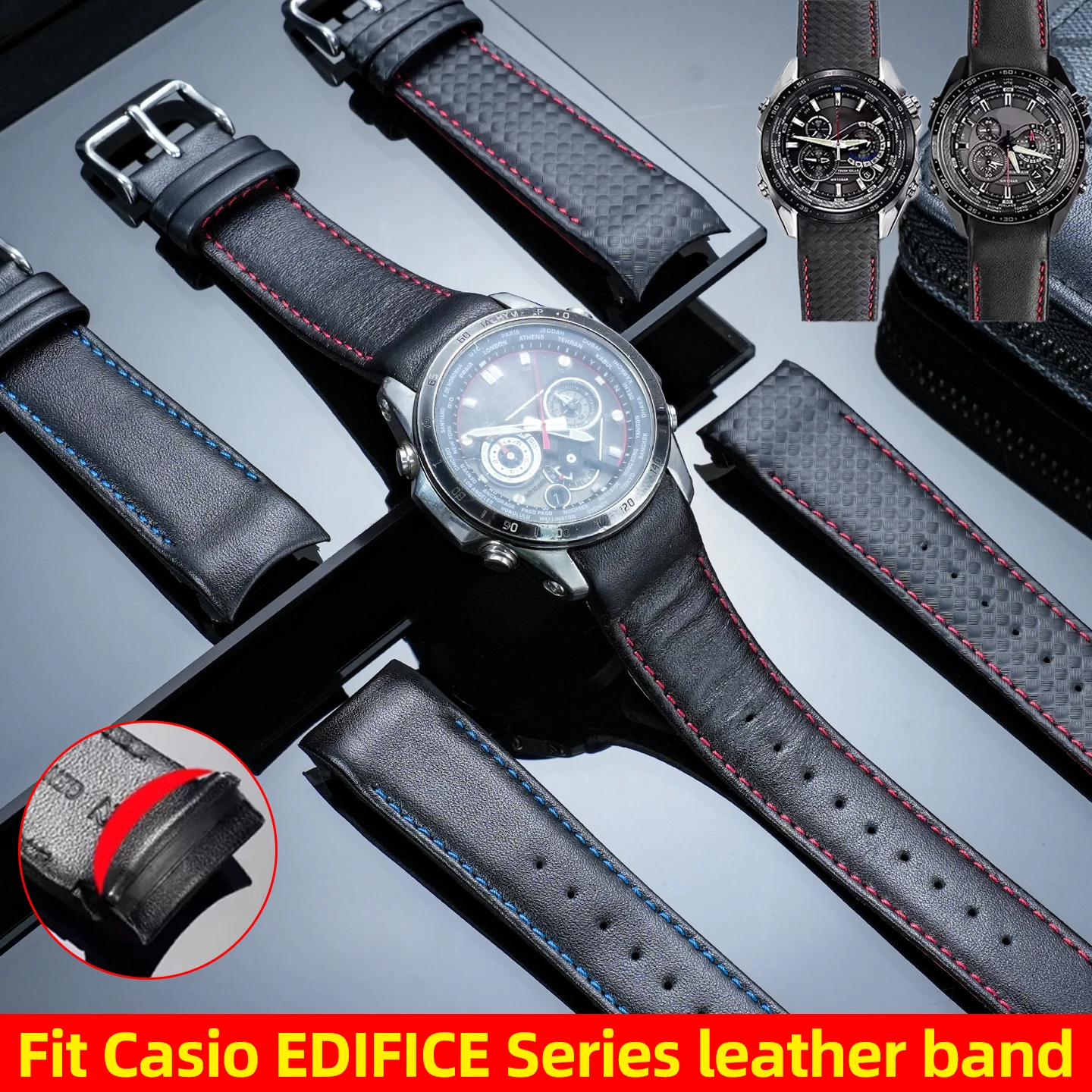 

For Casio EDIFICE series EQS-500/EQW-M600/EQW-M1000L/EQW-M710L ERA-200 Replacement Arc Genuine leather watch band strap 22mm men