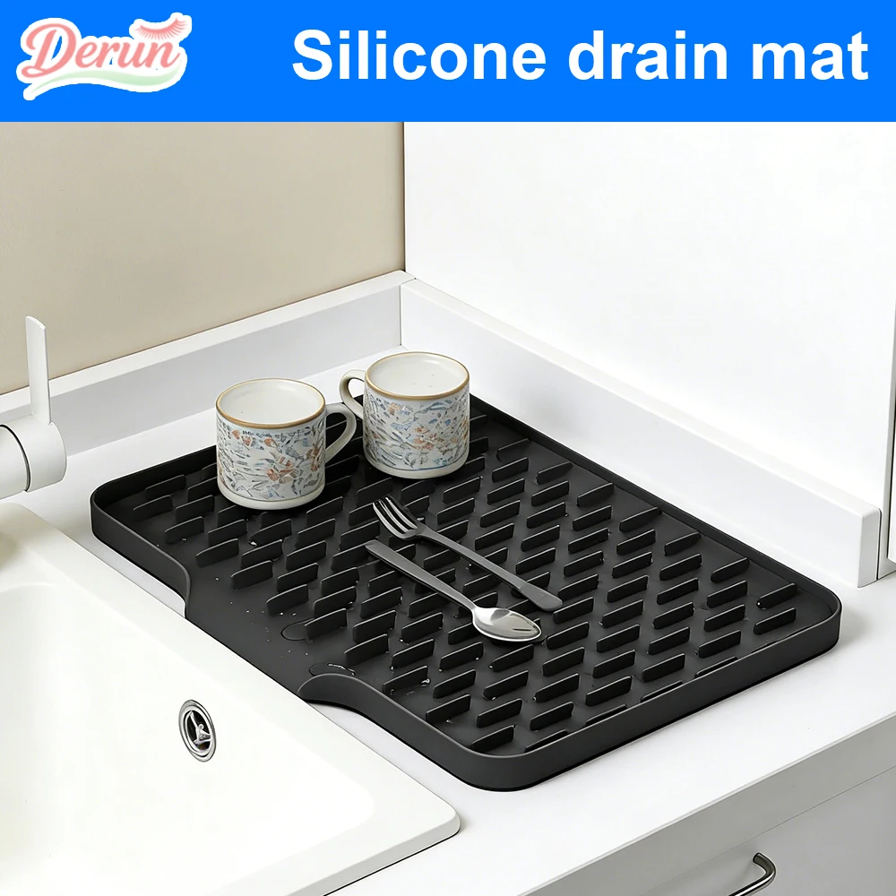 

Silicone Dish Drying Mat Non-slip Kitchen Counter Drainer Mat Tableware Pot Drain Filter Pad Waterproof Anti-stain