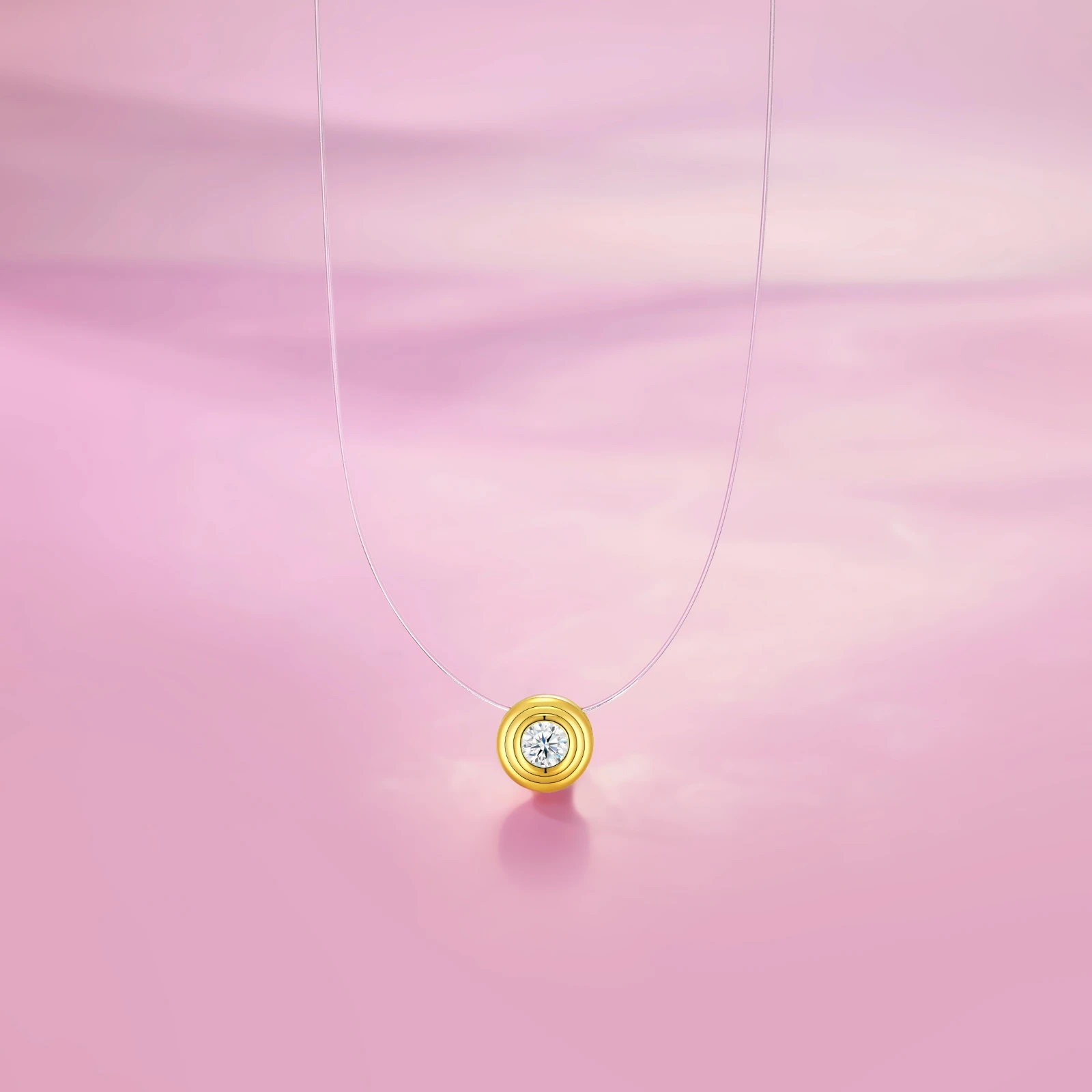 JIUZUAN Round Moissanite Necklace S925 Silver 18K Gold Plated Italian Matte Finish Jewelry for Daily Wear Gold Necklace