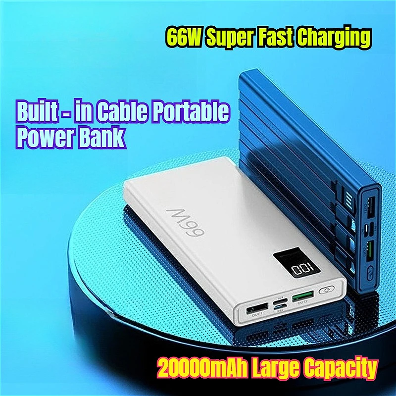

20000mAh Large Capacity 66W Super Fast Charging Power Bank with Built - in Cable Portable Power Bank