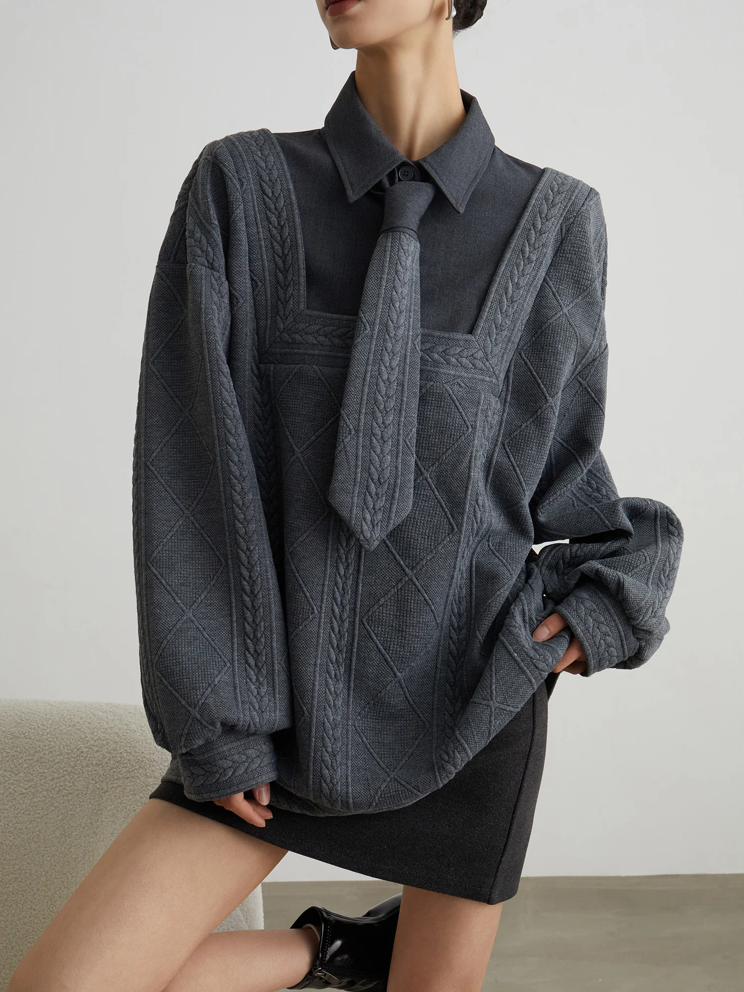 Women's Gray Preppy Knit Pullover Sweater Autumn Winter