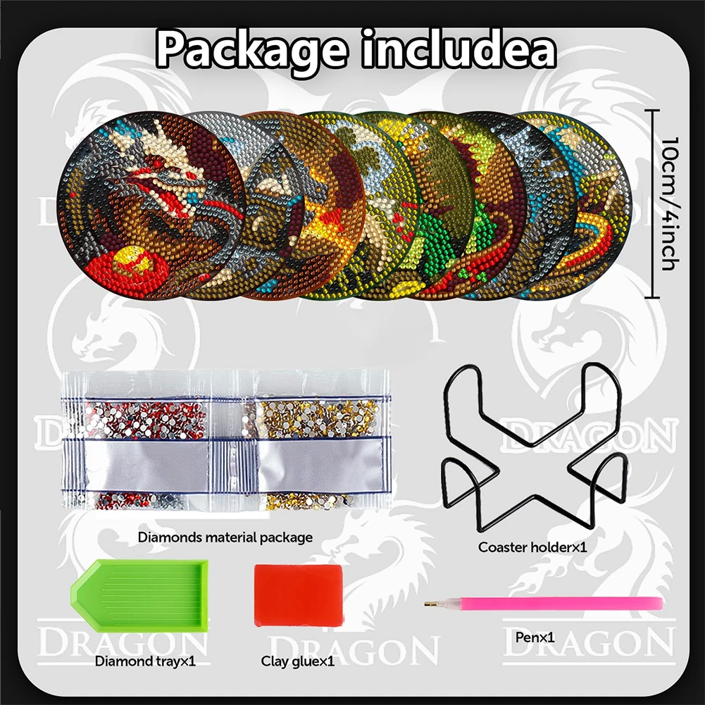 ชุดจานรองแก้วเพชร 8 ชิ้น ชุดอุปกรณ์วาดภาพเพชรรูปคนขนมปังขิง จานรองแก้วไม้ DIY สำหรับโต๊ะกาแฟ บาร์ แก้วมัค แก้วเบียร์