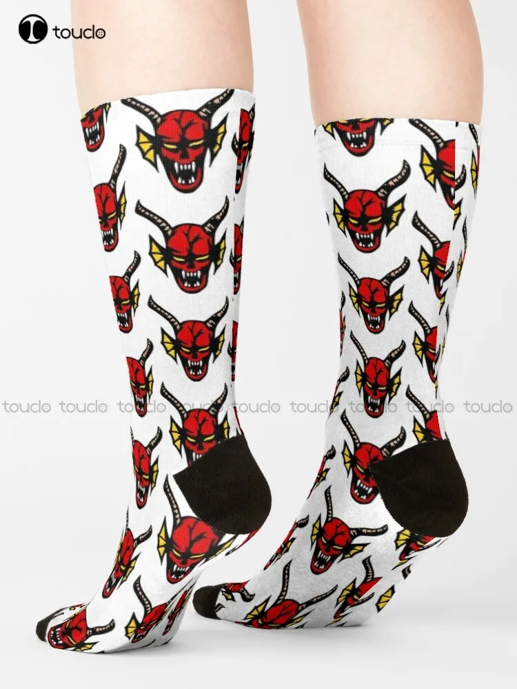 Devil Socks White Soccer Socks Personalized Custom Unisex Adult Teen Youth Socks Funny Art Streetwear Colorful Cartoon Socks