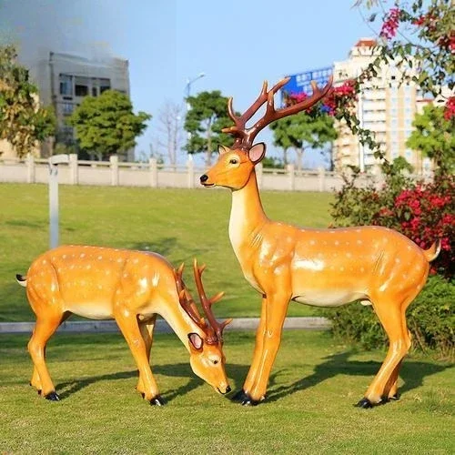 Fiberglass animal sculpture ornament simulation sika deer outdoor garden landscape decoration