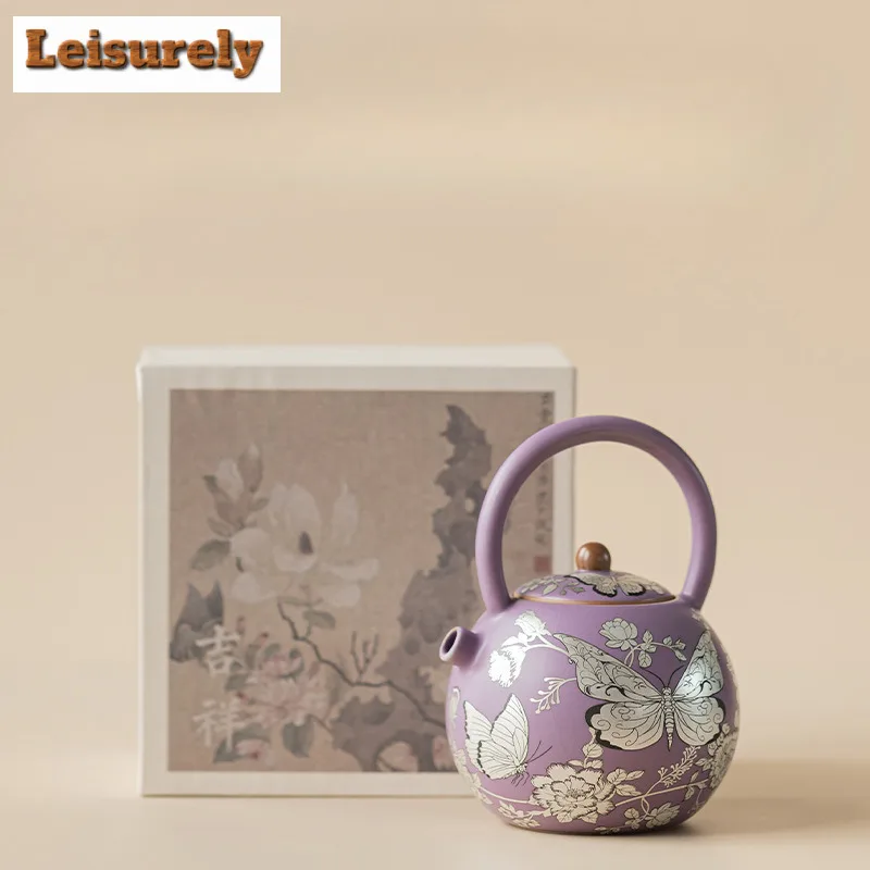210ml Gilt Silver Butterfly Flower Lifting Handle Teapot Luxury Tea Infuser Pot Tea Brewing Kettle With Ball Hole Teaset Supplie view 6