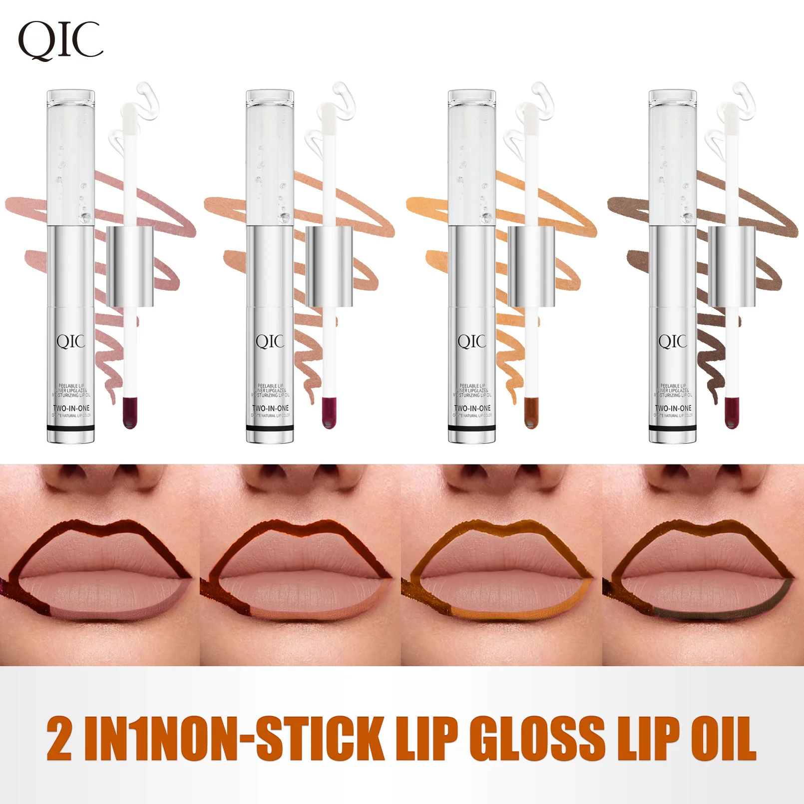 Double-ended tear-off lip glaze + lip balm, ultra-fine lip liner brush, matte matte waterproof, non-fading, non-sticky lipstick