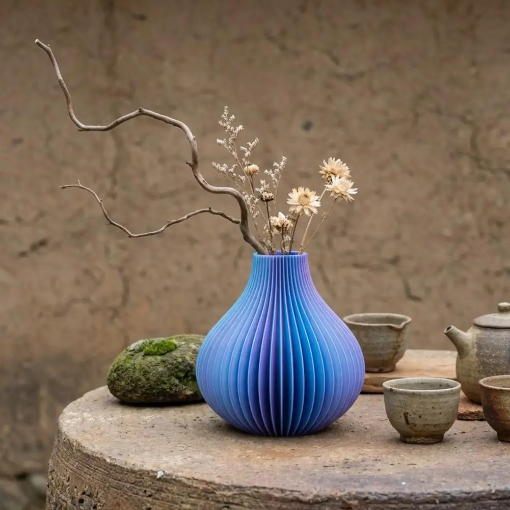Dekorative Vase für Blumenarrangements, 3D-Gedruckte Moderne Blumenvase, Dekorative Vertikale Strukturierte Tischdekoration für Frische Blumen