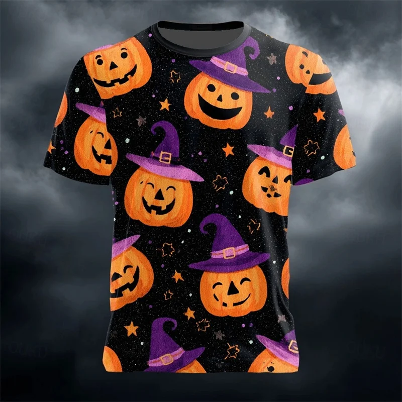 Halloween Pumpkin Head 3D Print T-shirt Men Kid Street At Night Horror Yellow T Shirts All Over Print Pumpkin Graphic Tee Top