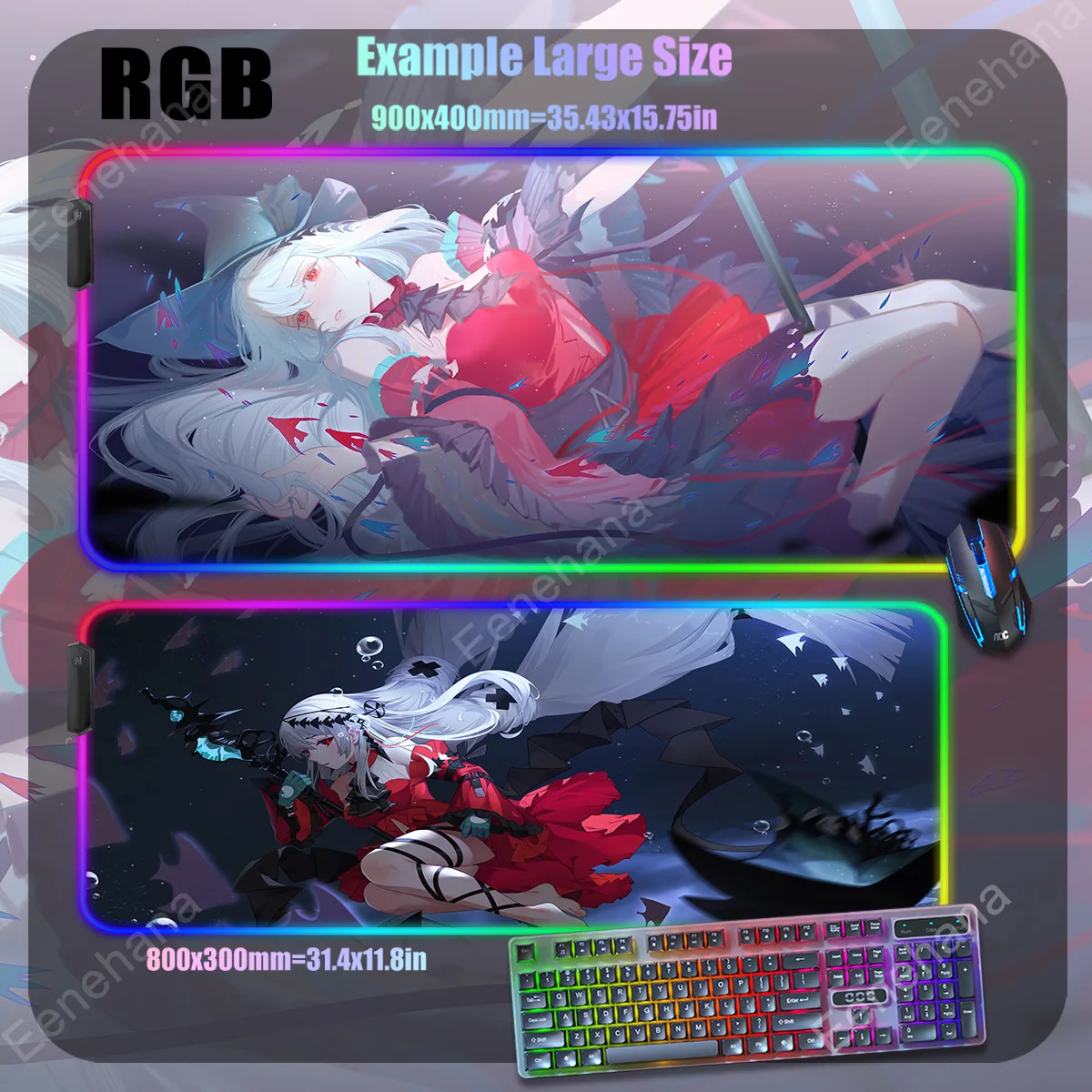 RGB Backlight Anime Gamer The Skadi The Corrupting Heart  Mousepad Arknights Skadi Desk Mat Gaming accessories XXL keyboard mats