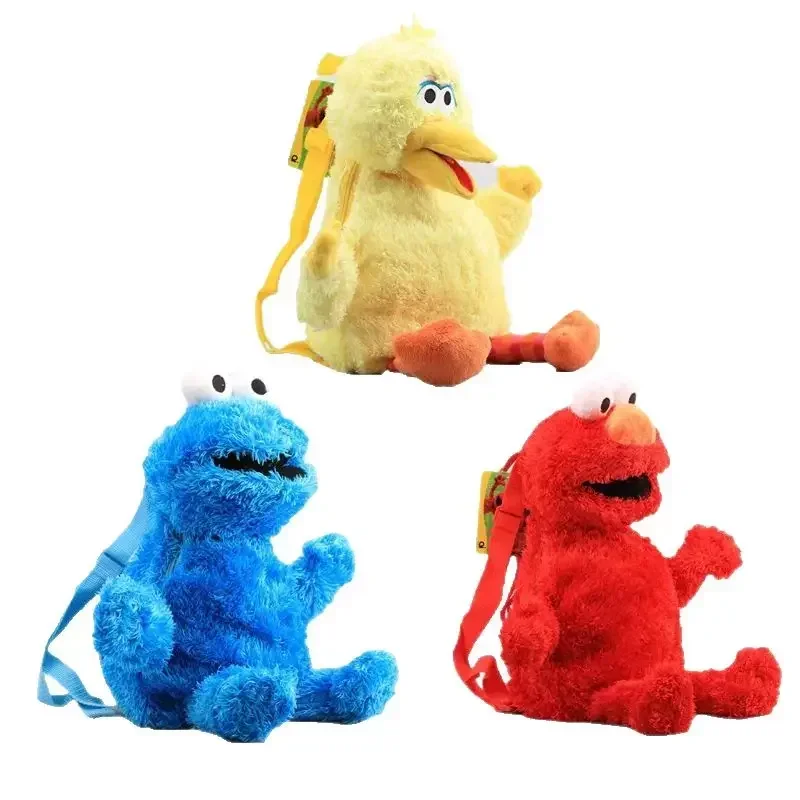 

45cm Plush Backpack Bag Toy Red Elmo Blue Cookie Guy Yellow Big Bird Plush Bag Children's Schoolbag for Birthday Christmas Gifts