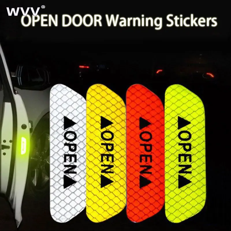 4PCS Car Open Reflective Tape Warning Mask Sticker Improve Night Visibilty Safety Car Door Opening Strip car accessories