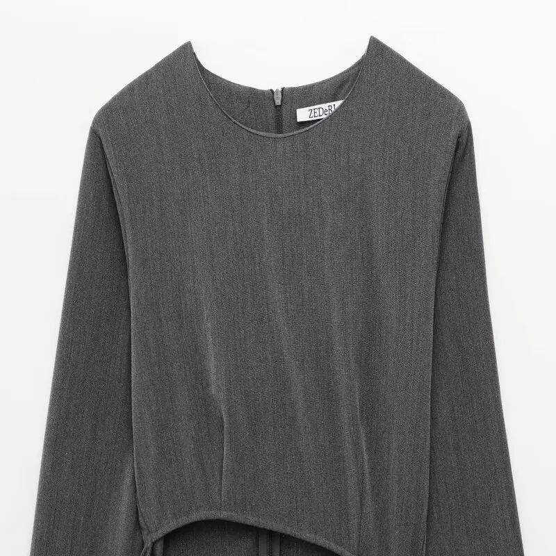 فستان قصير نسائي بتصميم نحيف لفصل الربيع 2025، وصول جديد، تصميم مفتوح مع تفاصيل حزام، أسلوب مناسب للتنقل، أكمام طويلة، مصنوع ...