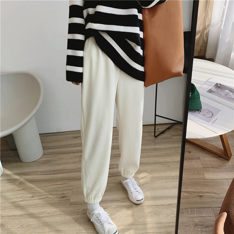 

Женские брюки-джоггеры Thiened с высокой талией, осенне-зимние, свободные, стройнящие, из европейского вельвета, белые, в стиле «гарлан», повседневные брюки