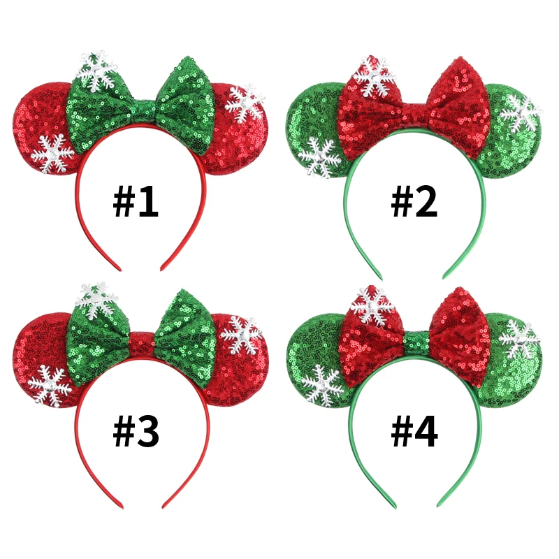 Neues Weihnachts-Mausohren-Stirnband mit Pailletten-Schleifen für Mädchen, Erwachsene und Kinder, DIY-Party-Cosplay-Haaraccessoires, Prinzessinnen-Haarband – Detail 3