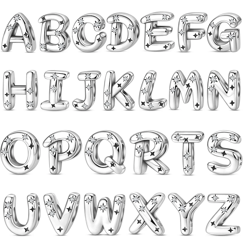 Bracelet original pour femmes en argent 925, pendentif Plata De Ley 925, série Starlight, 26 breloques en alphabet anglais, perles, bijoux DIY, cadeaux