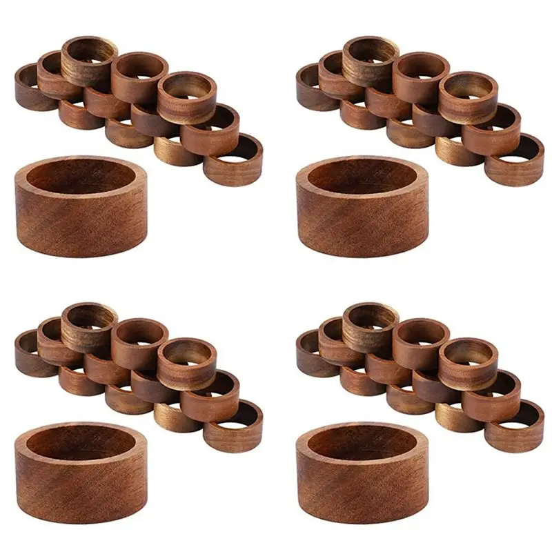 ABJN-48 Pieces Wood Napkin Rings Dining Table Napkin Holder Decorative Holiday Napkin Rings For Table Decoration