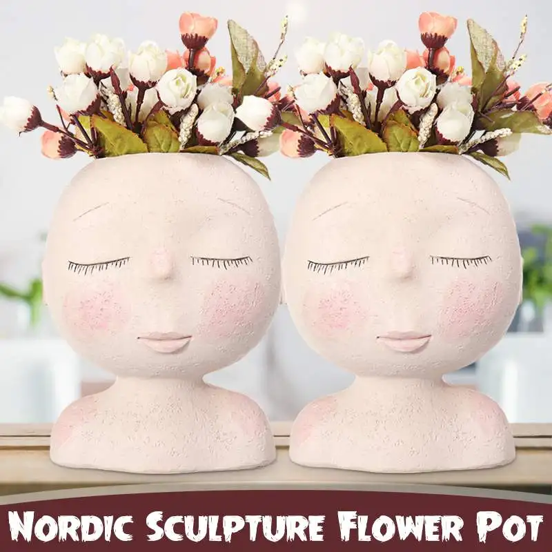 Creative Sculpture Portrait Ceramic Pen Holder Desk Organizer Makeup Brush Storage Plant Flower Pot Vase Ceramic Art Craft Decor