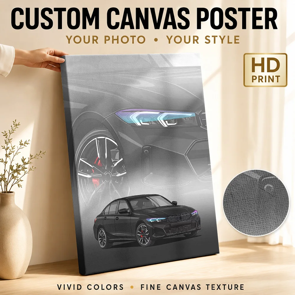 Black German M340i Car Canvas Print Customized Photo Layered Panels With Enlarged Details Wall Art For Office Collector Gift