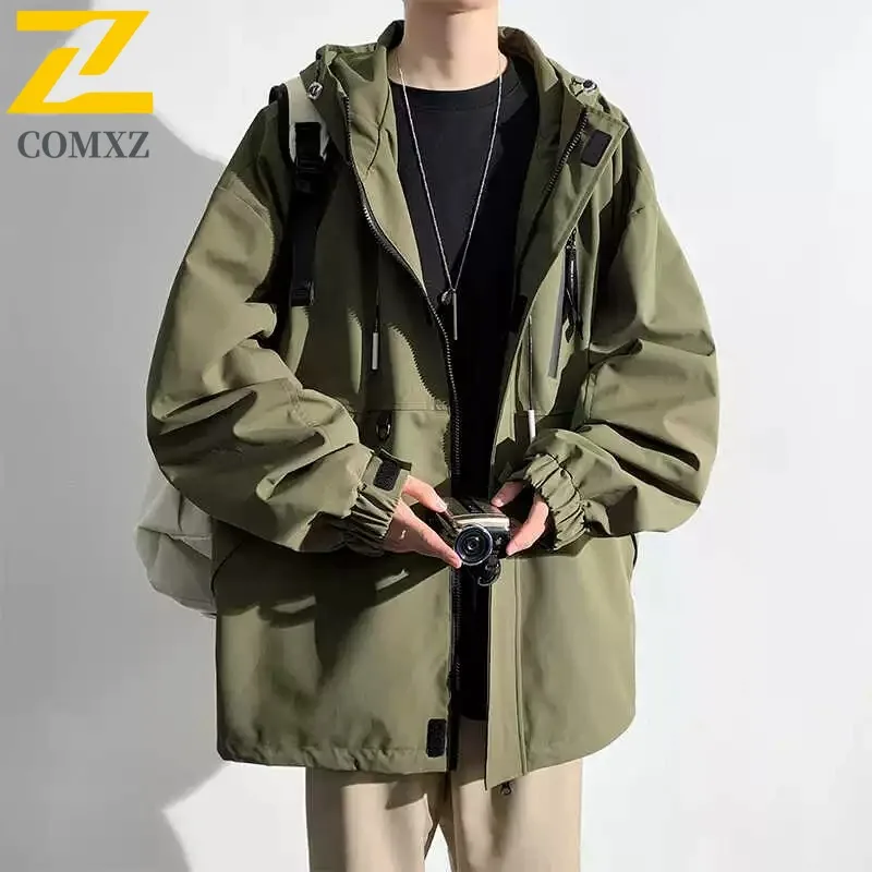 

COMXZ Роскошная мужская куртка, классическая куртка с воротником с капюшоном, ветрозащитное пальто для приключений, легкая весенне-осенняя одежда для кемпинга