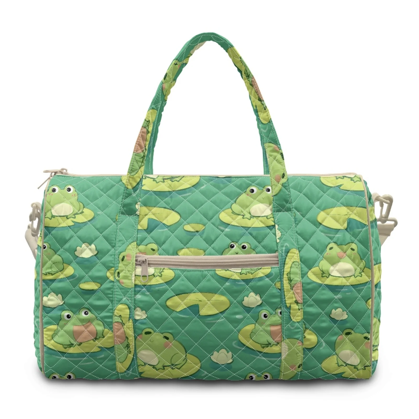 Coloranimal Frog New Trend Carry on Tote Bags for Women Adjustable Strap Quilted Travel Duffels