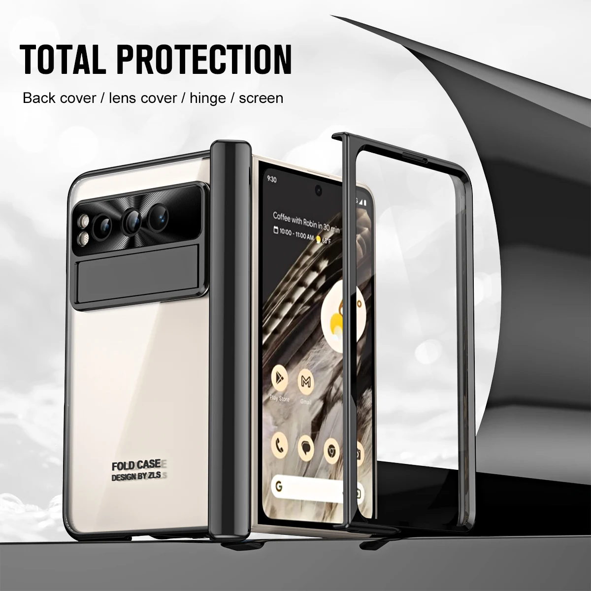 For Google Pixel Fold Case Electroplating Transparent Bracket Folding Hinge With Tempered Film Shockproof Protection Back Cover