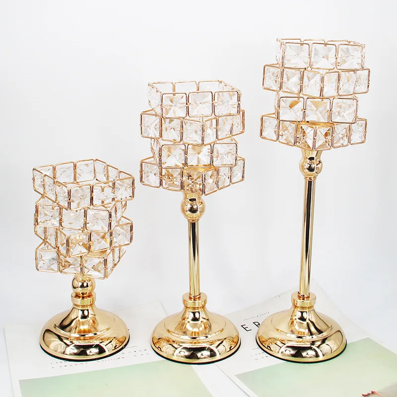 

Crystal Gold Cone Candlestick Metal Center Home Decoration Honor