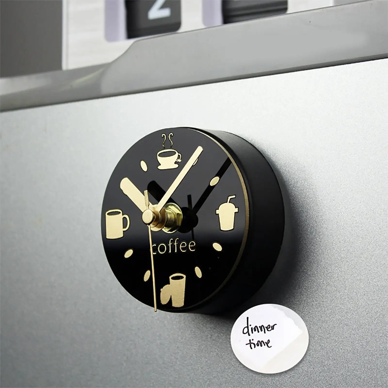 Portable Magnet Wall Clock Fridge Magnet Coffee Pattern Home Decoration Clock Watch Electronic Watch