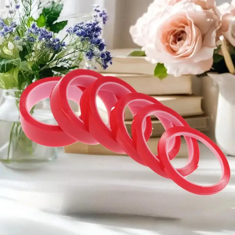 Transparent Sticky Nano Tape, Traceless, Double-Sided Adhesive, Washable, 3Meter Length and 10/20/30mm Width, Red