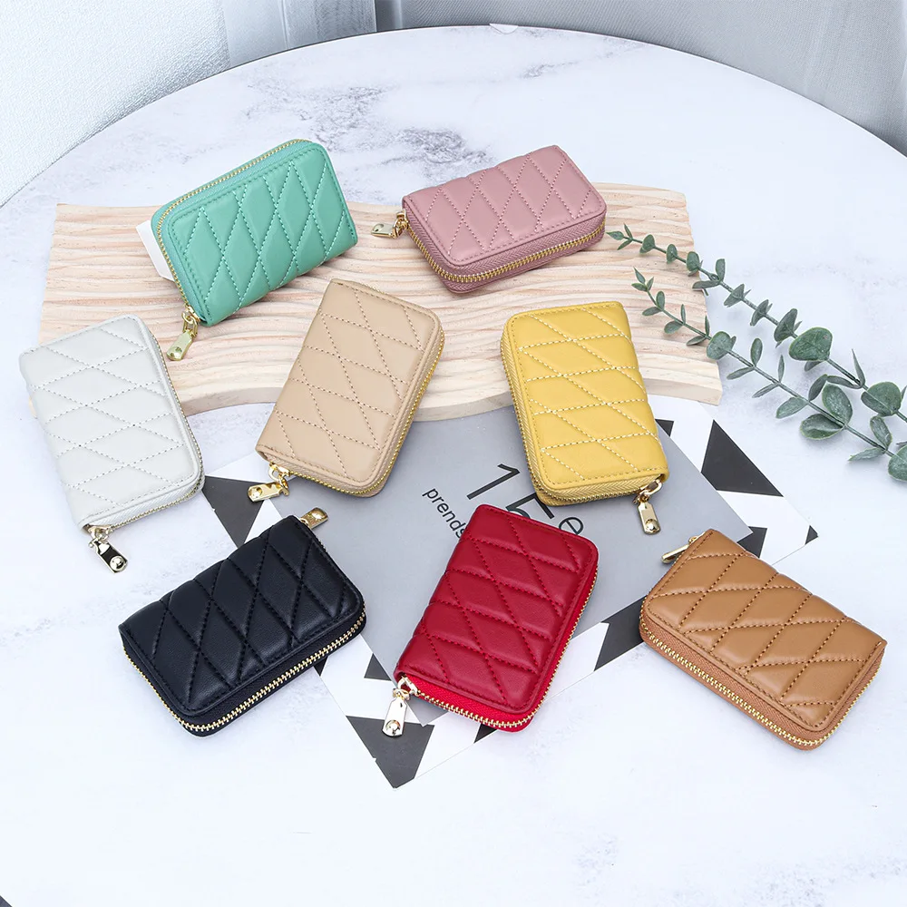 Luxury Sheepskin Leather Credit Card Holder Small Wallet Business Cardholder Zipper Card Cases Gift for Women Men