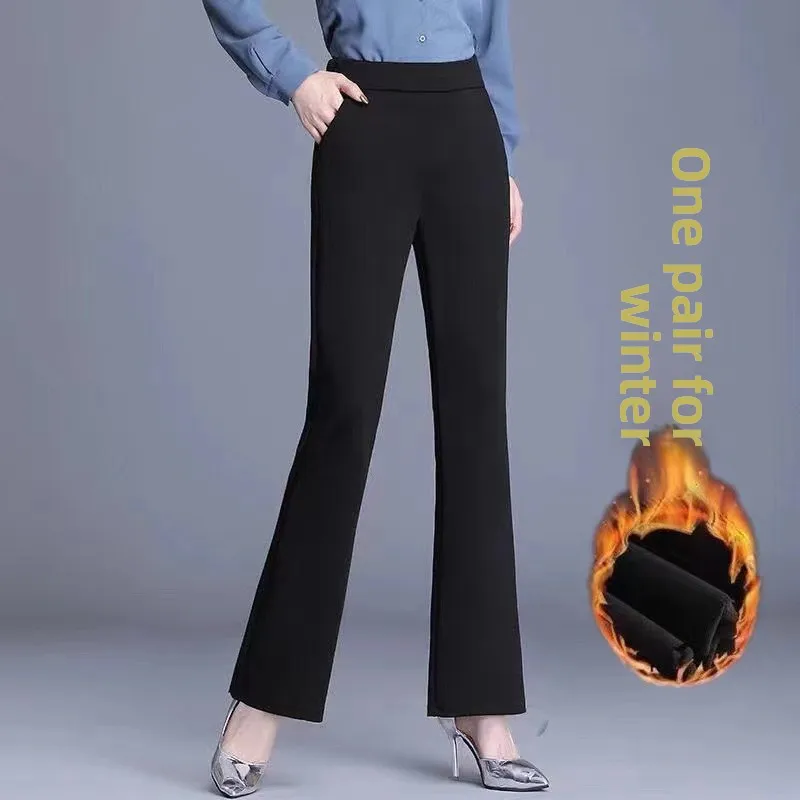 

Женские зимние утепленные брюки-клеш с высокой талией, широкими штанинами и эффектом похудения, повседневные брюки из флиса