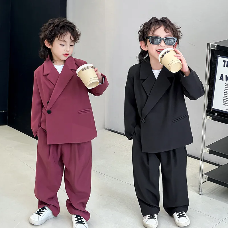 

Костюм для мальчиков-подростков, модный свободный пиджак, брюки, комплект из двух предметов, повседневная школьная детская одежда, комплект детской фортепиано для детей 8–10 лет, костюм для девочек