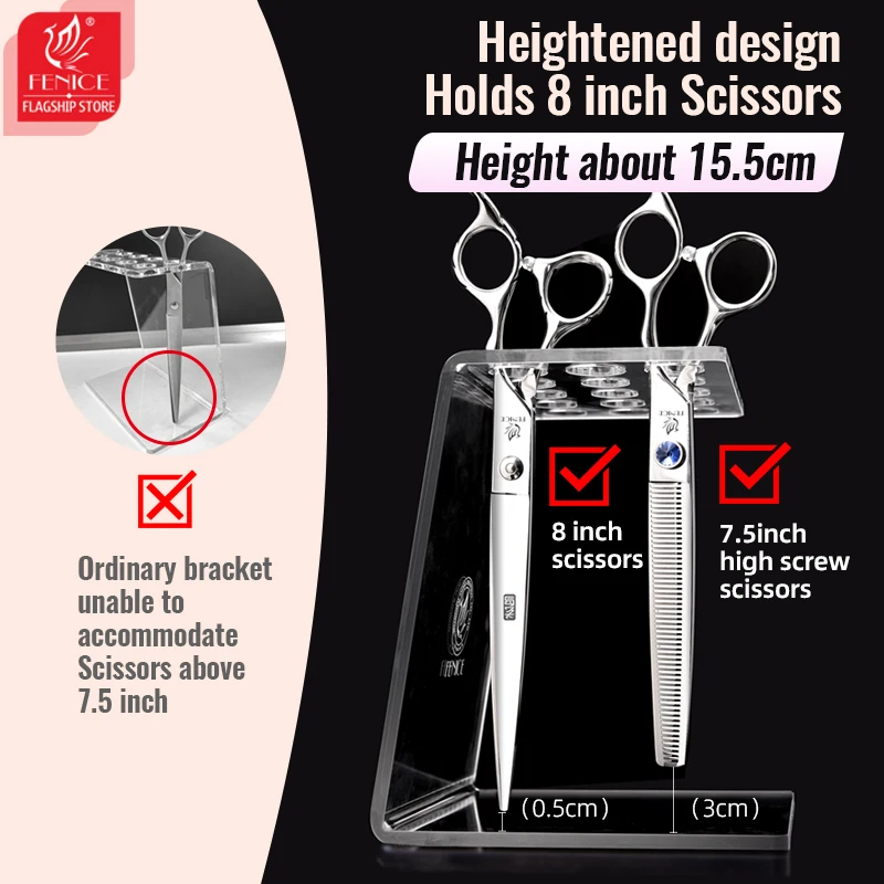 Fenice-Clear Acrílico Scissor Holder, Tesoura Estável, Suporte De Armazenamento, Salão De Tesoura, Organizador, Acessórios De Cabeleireiro, 15 Furos