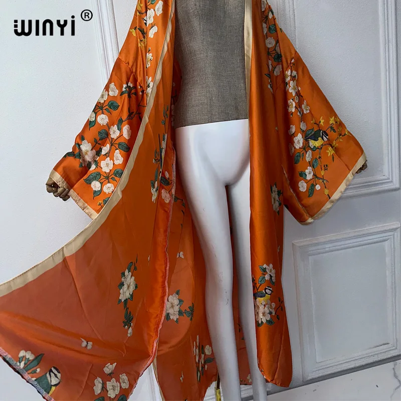 WINYI letnie eleganckie kimono africa boho z nadrukiem okrycie plażowe sukienka maxi swetry plażowe damskie 2024 abaya dubai luksus