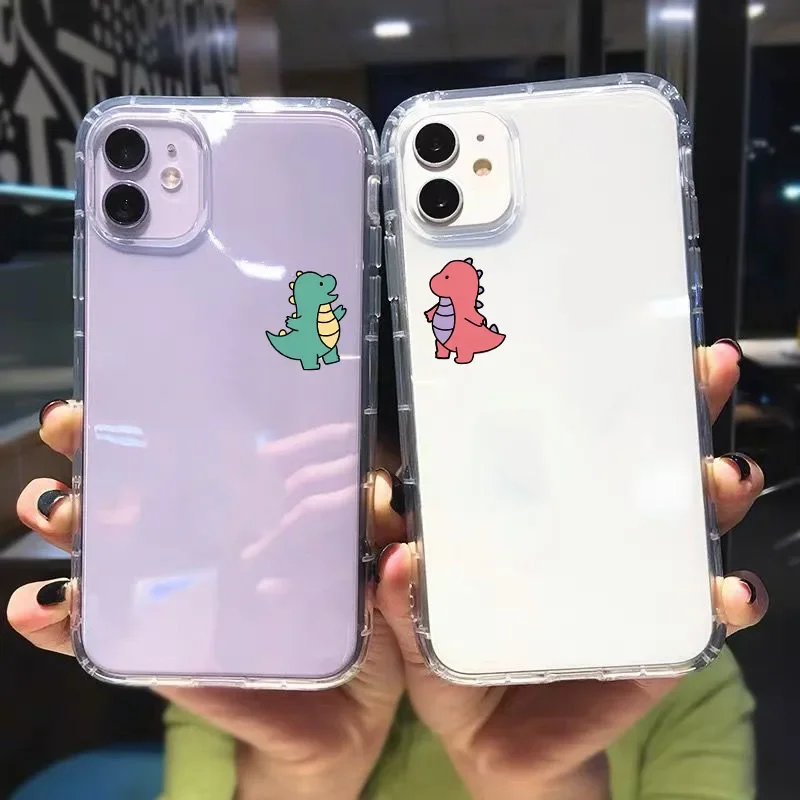 Cute Dinosaur Couple Phone Case For iPhone 16 15 14 13 12 11 Pro Max Mini SE 7 8 Plus Shockproof Paired Transparent Cover Fundas