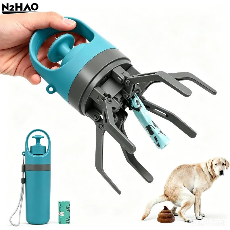 Portable Dog Pooper Scooper No Touch Claw Pickup Tool With Waste Bag Holder Easy One Hand Dog Walking Outdoor Pet Cleanup