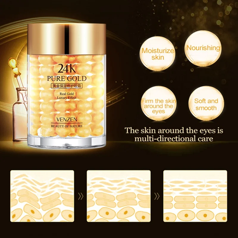 24K Gold Eye Cream Moisturizing Hyaluronic Acid Serum Anti Puffiness Anti Wrinkles Remove Dark Circle Anti-Aging Women Eyes Care