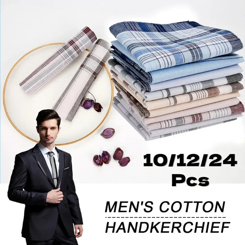 10~24Pcs Handkerchief Towels Multicolor Plaid Stripe Men Women Classic Vintage Pocket Cotton Towel For Wedding Party Business