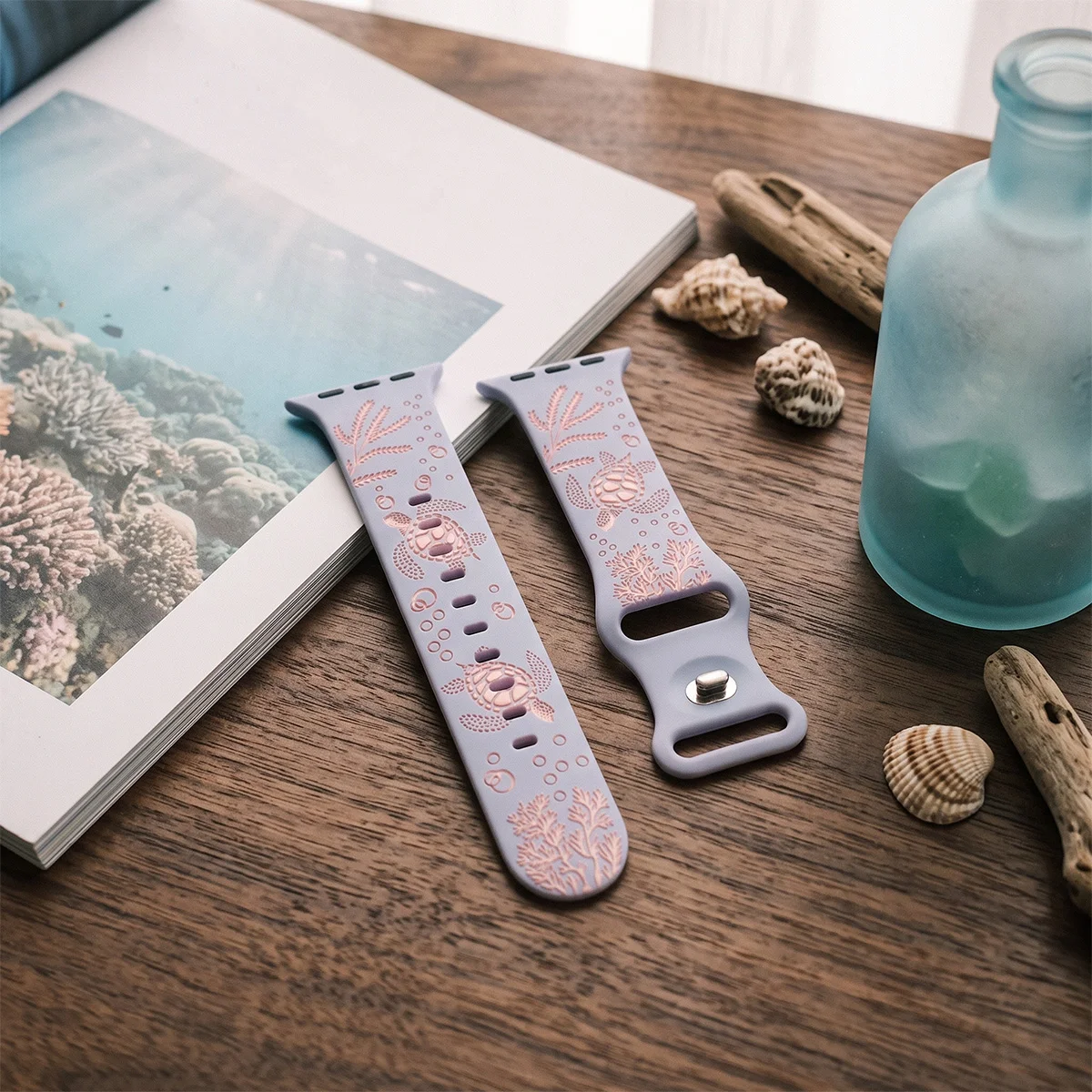 Straps For Apple Watch Band 44mm 42 40mm 45 38 49mm 46mm Floral Engraved Bracelet Correa for iwatch Series 11 10 9 7 SE 8 Ultra3