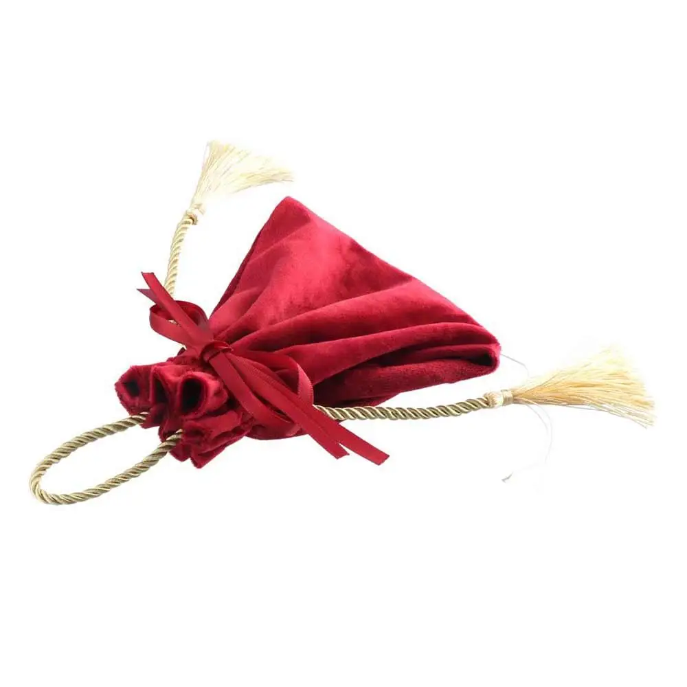 

Бархатная сумка для конфет на шнурке, винно-красная нетканая ткань, фланелевая подарочная сумка, изысканная с завязками и кисточками